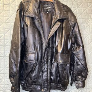 Men's Black Leather Bomber Jacket